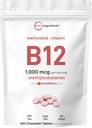 Micro Ingredients Vitamin B12 1,000 mcg | Methylcobalamin – 365 Chewable Tablets | Fast Dissolve, Natural Strawberry Flavor | Supports Energy & Metabolism Health | Vegan, Non-GMO, Gluten Free