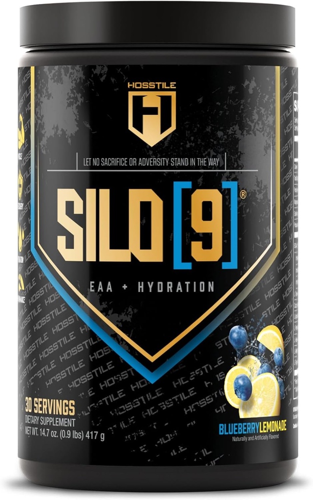 HOSSTILE SILO[9] Essential Amino Acids, EAA & BCAA Powder, Electrolyte Hydration Support, Enhance Muscle Growth & Recovery, Pre or Post Workout Drink, Blueberry Lemonade, 30 Servings