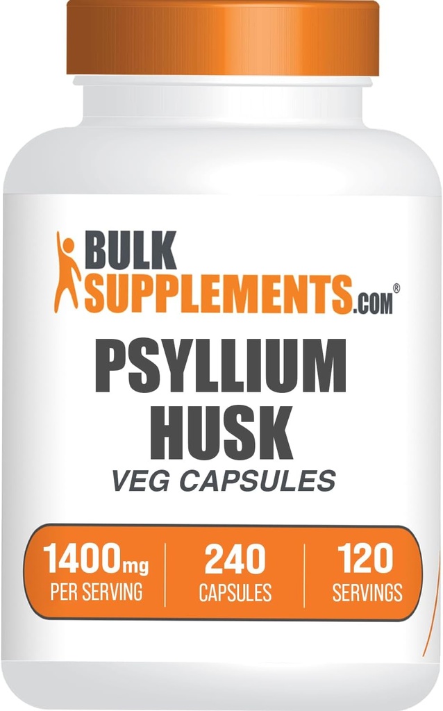 BulkSupplements.com Psyllium Husk Capsules - Psyllium Supplement, Psyllium Husk Fiber - Vegan & Gluten Free, 240 Veg Capsules (Pack of 1)