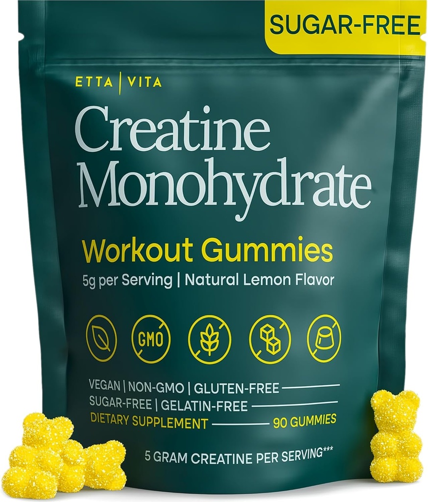 Sugar-Free Creatine Monohydrate Gummies 5gram per Serving, Potent Creatine Gummies for Men & Women, Supplement for Muscle Support, Cellular Energy & Cognitive Function, Gluten-Free