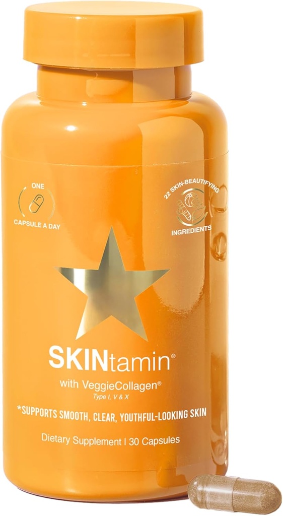 SKINtamin Vegetarian Collagen Pills | Best Collagen Supplements for Women to Support Skin Firmness and Wrinkles | Skin Supplement Formulated to Help Reduce Blemishes