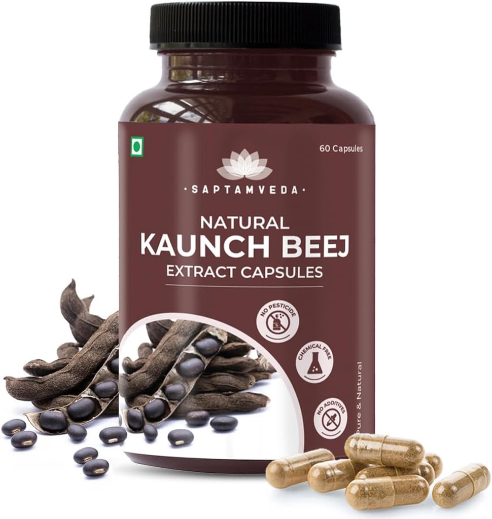 SAPTAMVEDA Natural Kaunch Beej Extract-500mg 60 Veg Capsules (Pack of 1)