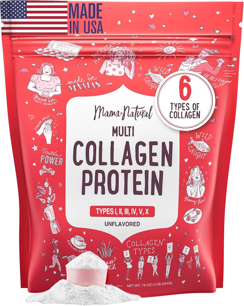 Multi Collagen Protein Powder Type I II III IV V X - Unflavored & Hydrolyzed 16Oz Pure Collagen Peptides Powder - Grass Fed Beef, Wild Fish Marine & USA Eggshell - Whole Body Collagen