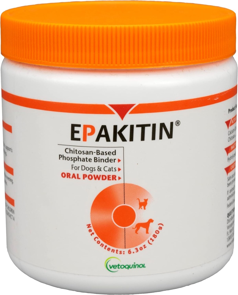 Vetoquinol Epakitin Chitosin-Based Phosphate Binder for Cats & Dogs – Renal Support Supplement Powder - 180g
