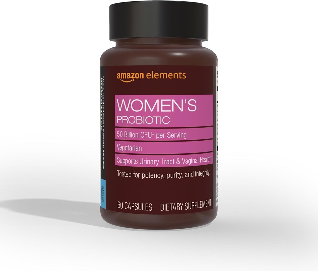 Amazon Elements Women's Probiotic 50 billion CFU per serving, vegetarian, Supports Urinary Track and Vaginal Health, 60 capsules