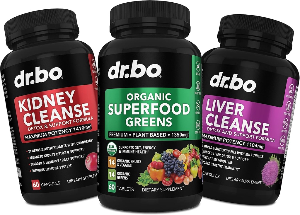 Organic Superfood Greens & Fruit Supplements - Liver Kidney Cleanse Detox Support Supplement - Green Veggie Powder Blend Vegetable Foods & Help Repair Kidneys, Bladder Control & Urinary Tract Health