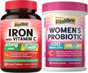 Magnesium Complex Supplement 6 in 1+ Women's Probiotics 100 Billion CFU + Iron Supplement, 65mg Carbonyl Iron with 250mg Vitamin C