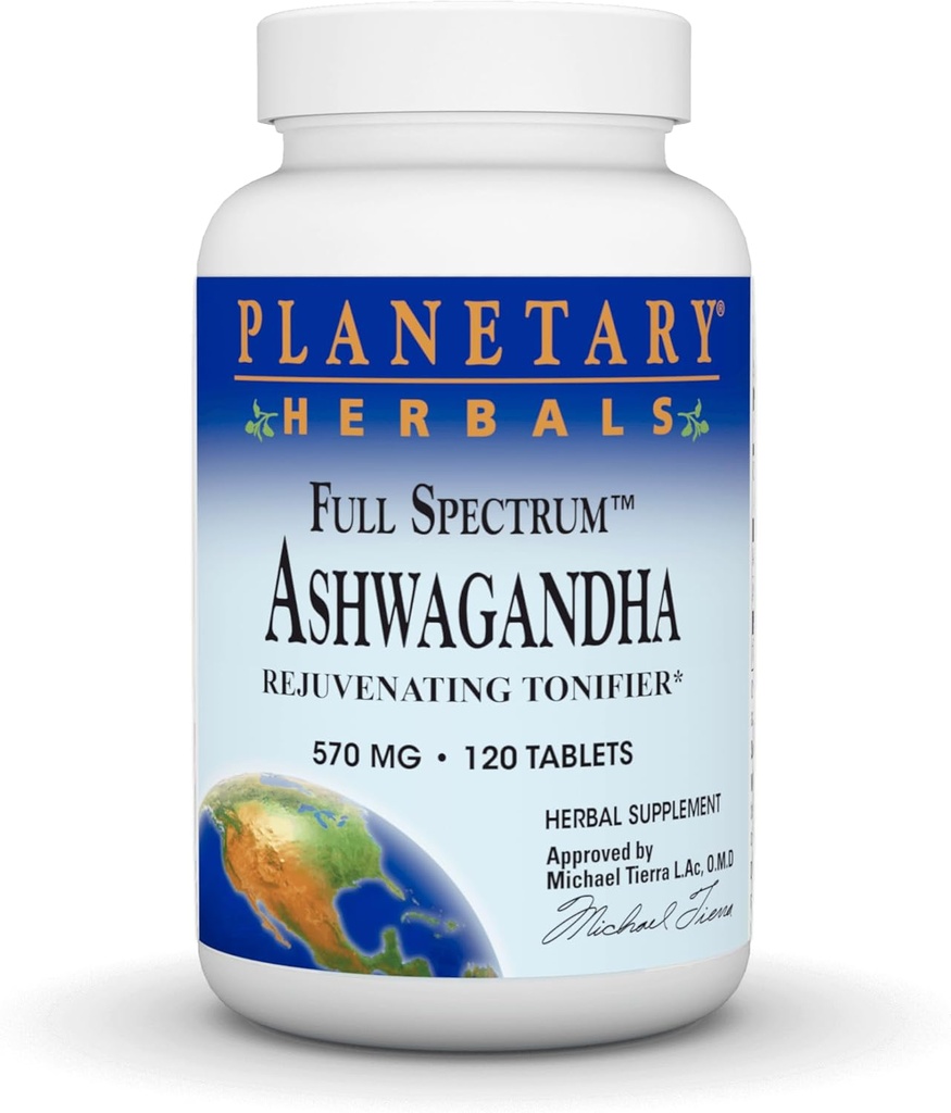 Planetary Herbals Ashwagandha Full Spectrum 570 mg, Rejuvenating Tonifier,120 Tablets