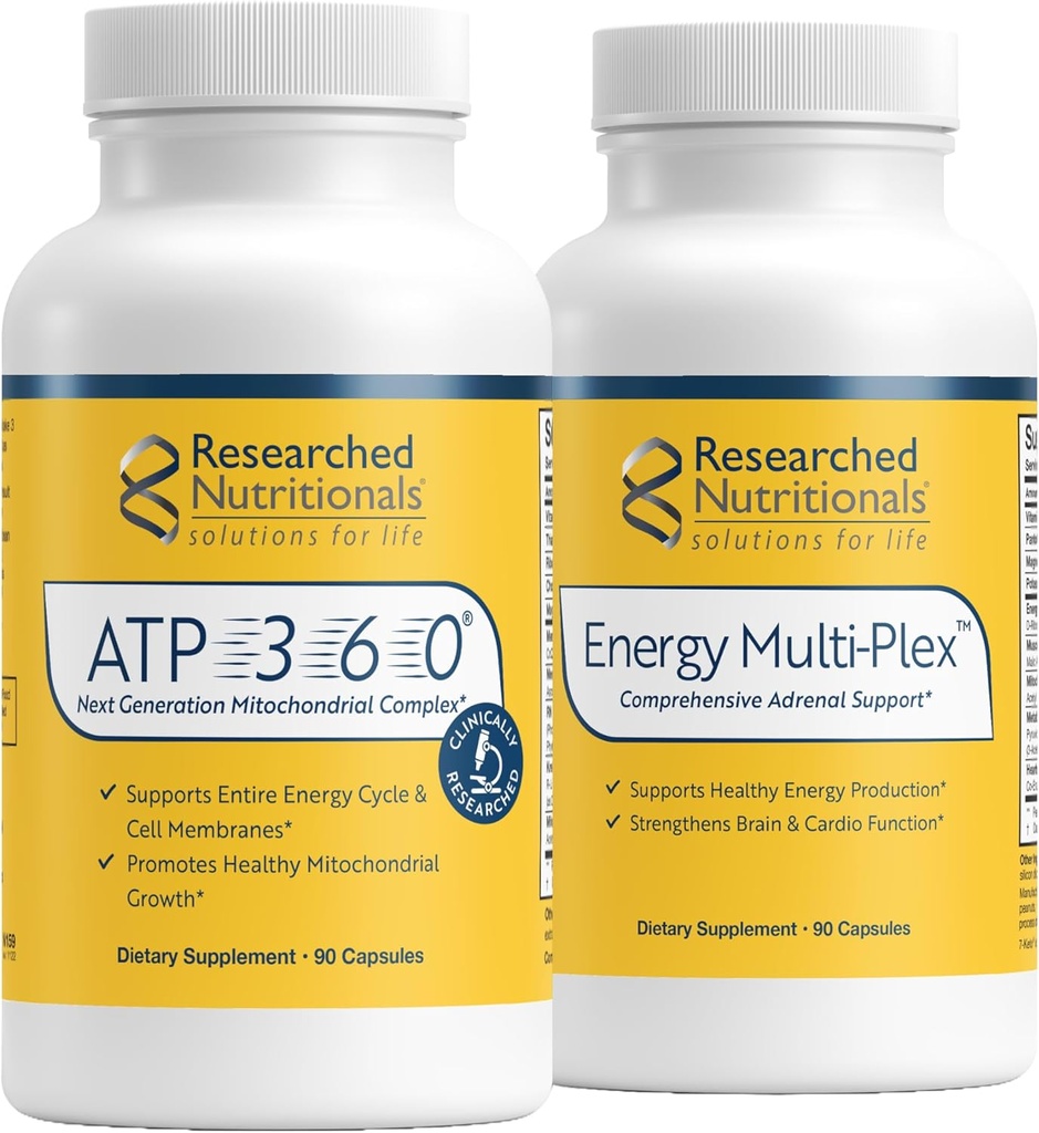 Researched Nutritionals Mens & Womens Vitamins for Energy Support - Optimized Energy Duo - Adrenal Support & Mitochondrial Supplements to Promote Optimal Cellular Energy - ATP 360 & Energy Multi-Plex