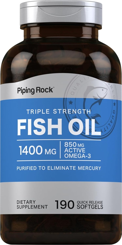 Piping Rock Fish Oil Omega 3 Supplement | 1400 mg | 190 Softgels | for Women and Men | Triple Strength | with EPA & DHA | Non-GMO & Gluten Free