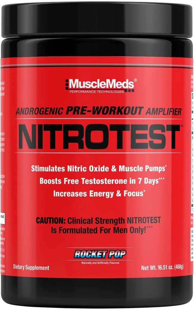 MuscleMeds Nitrotest Pre-Workout Supplement Drink, Boost Nitric Oxide, Testosterone, Rocket Pop, 30 Servings, 1.03 Pound, 1 Count