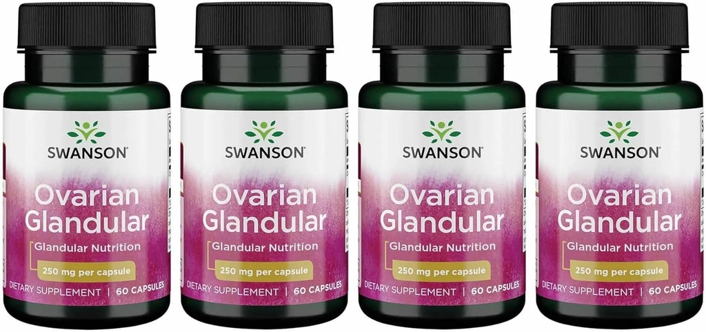 Swanson Ovarian Glandular - Natural Supplement Promoting Women's Glandular Health & Balance Support - Sourced from Premium Bovine Tissue to Support Wellness - (60 Capsules, 250mg Each) (4 Pack)