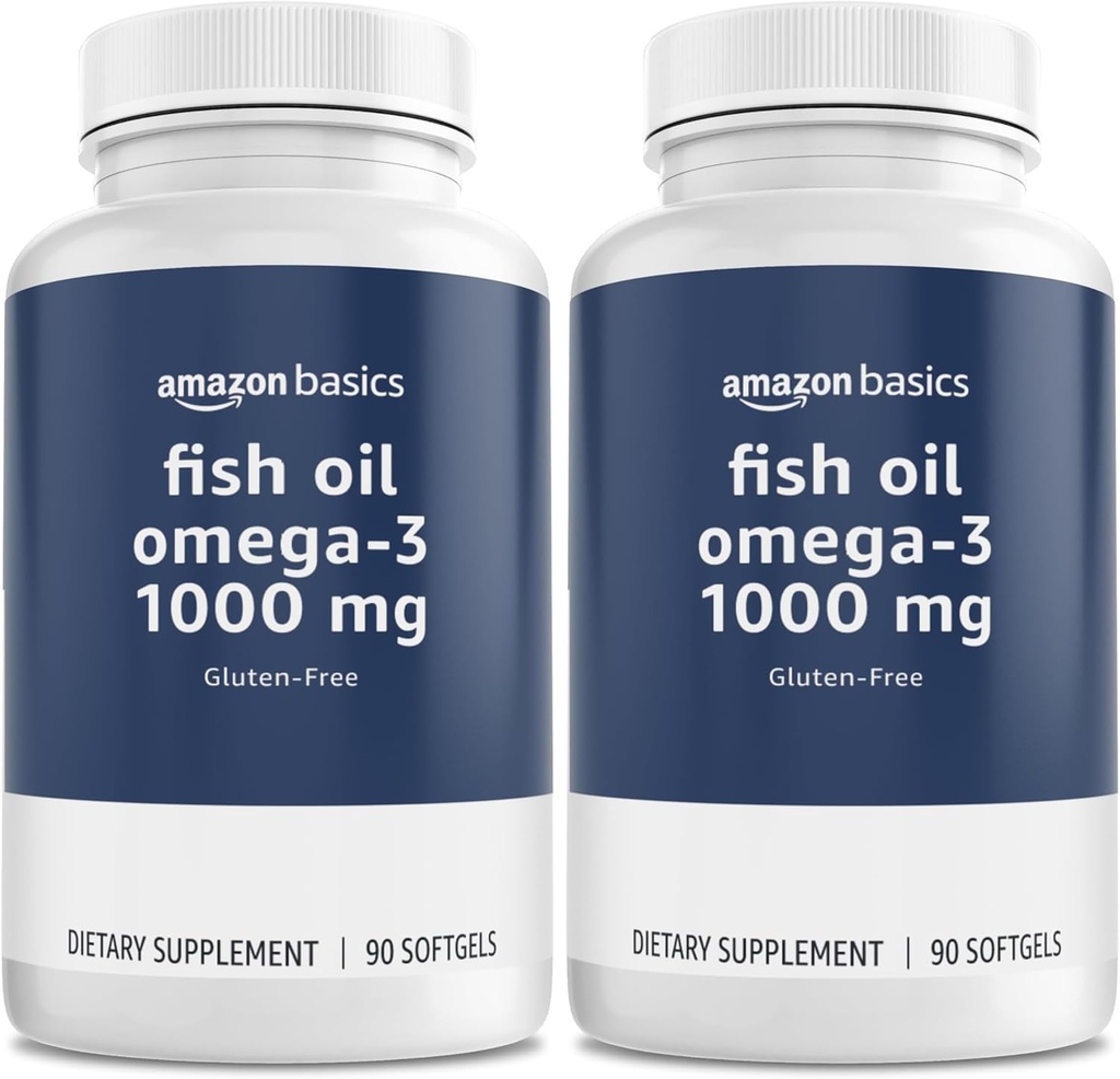Amazon Basics Fish Oil Omega-3 1000 mg, 90 Softgels (1 per Serving), Gluten Free (Pack of 2)