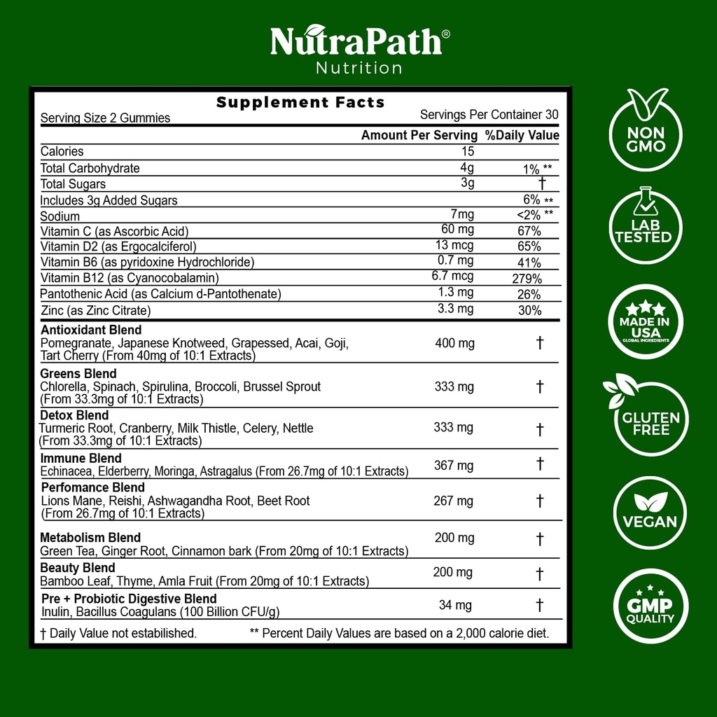 Superfood Daily Greens Gummies - Fruits, Veggies, and Super Foods for Immunity, Energy - 60 Gummies