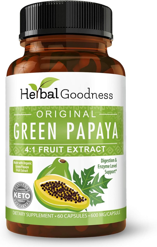 Green Papaya Fruit Extract Capsules - Organic Papaya Enzymes with Prebiotics and Probiotics for Digestive Health - Super Digestive Enzymes, Immune Support- 60 Capsules, Made in The USA