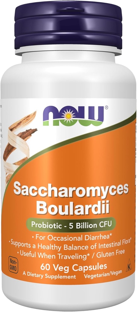 NOW Supplements, Saccharomyces Boulardii, 5 Billion CFU Probiotic, 60 Veg Capsules