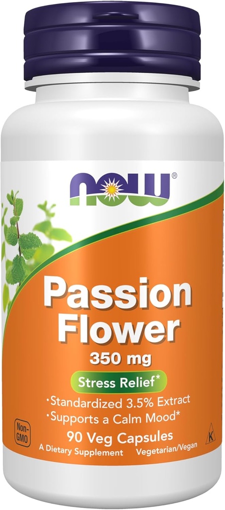 NOW Supplements, Passion Flower (Passiflora incarnata) 350 mg, Natural Stress Relief*, 90 Veg Capsules