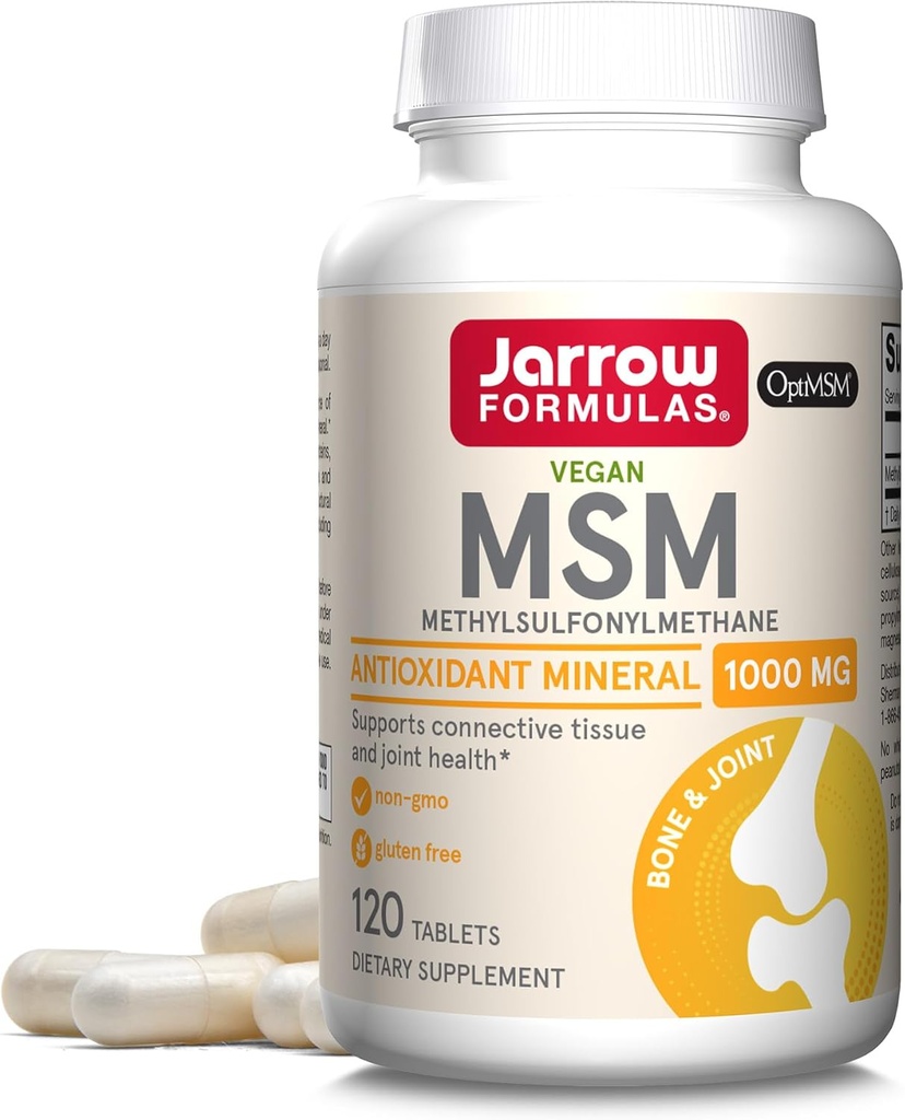 Jarrow Formulas® MSM Tablets, 1,000 mg, Methylsulfonylmethane, Joint Health Support, 120 Tablets, Up to 120 Servings