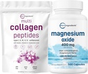 Micro Ingredients Multi Collagen Protein Powder 16oz & Magnesium Oxide 400mg Bundle Pack | Grass-Fed Collagen Peptides | Elemental Form for Max Concentration