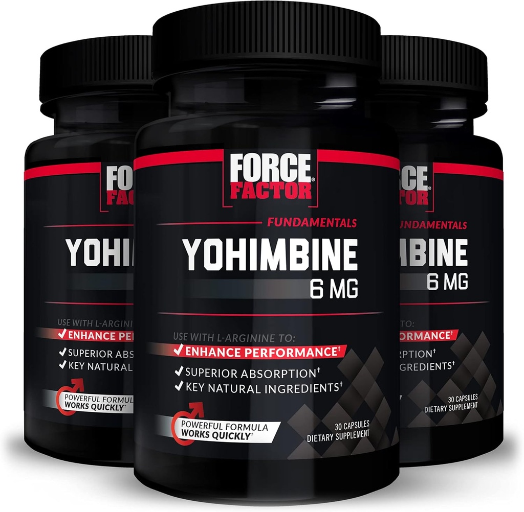 Force Factor Yohimbine Supplement for Men, Yohimbe Bark Extract with Superior Absorption to Enhance Performance, 6mg Yohimbine Bark Pills with Key Natural Ingredients, 90 Capsules (3-Pack)
