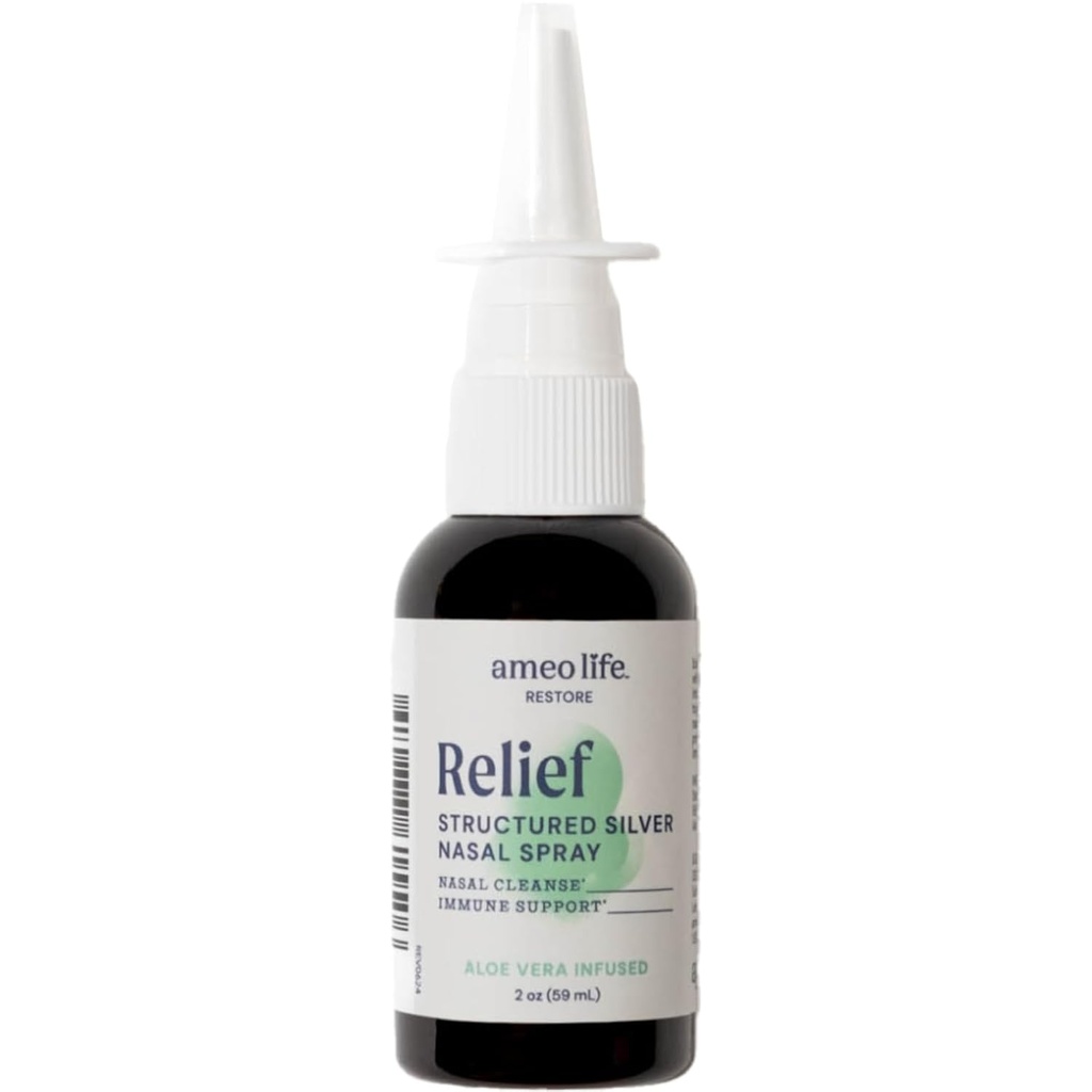 Ameo Life Aloe-Infused Colloidal Silver Nasal Spray 24 PPM - Nose Spray with Natural Ingredients for Soothing Relief of Nasal Congestion, Sinus Congestion, Mucus, & Irritation - for Daily Use (2 oz)