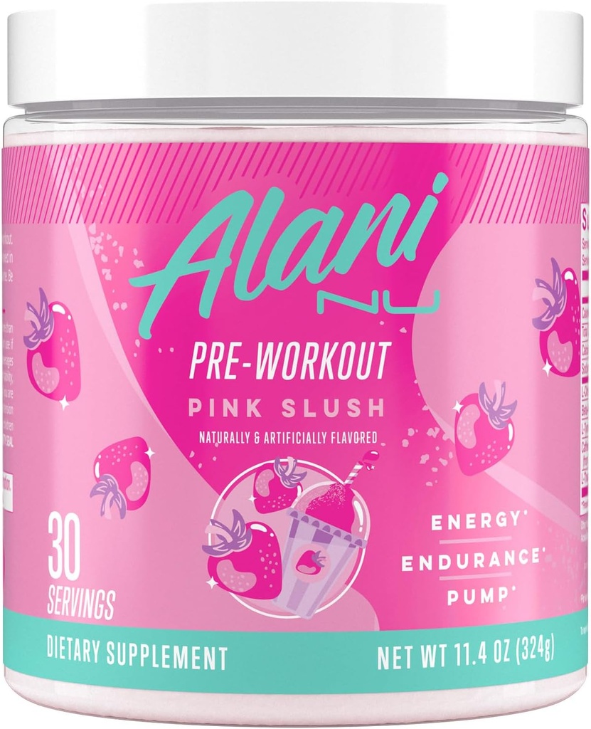 Alani Nu Pre Workout Powder Pink Slush, Amino Energy Boost, Endurance Supplement, Sugar Free, 200mg Caffeine, L-Theanine, Beta-Alanine, L-Citrulline, 30 Servings