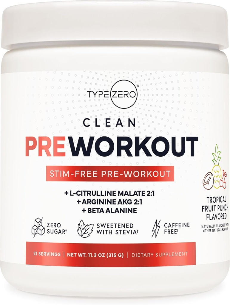 Ultra Clean Stim Free Pump Pre Workout + Nitric Oxide Booster (Fruit Punch) Beetroot, 7G Arginine Citrulline Malate, Betaine, Beta A, ACV+ - Sugar/Caffeine Free Natural Non Stim Preworkout Men & Women