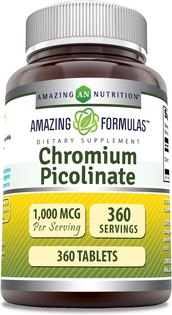 Amazing Formulas Chromium Picolinate 1000 Mcg | Tablets Supplement | Non-GMO | Gluten Free | Made in USA (1 Pack | 360 Count)