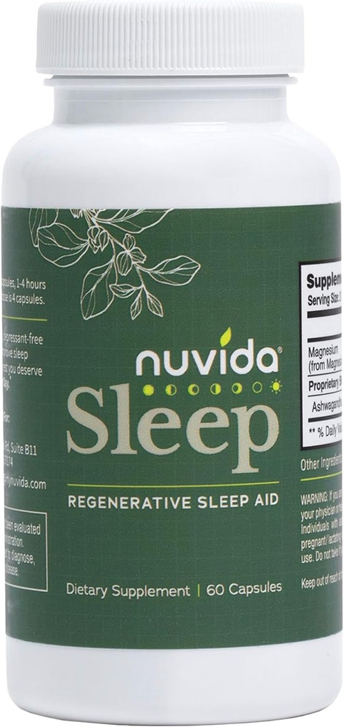 Sleep Regenerative Sleep Aid Restful Nights with No Melatonin | Ashwagandha, L-Theanine, GABA, and Magnesium Glycinate | Non-Habit Forming Sleep Aid for Adults | 60 Capsules - 60 Count