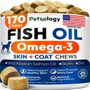 Omega 3 Fish Oil for Dogs - 170 Chews - Omega 3 for Dogs Itchy Skin & Allergy Relief - Skin & Coat Supplement - EPA & DHA Fatty Acids - Dog Anti Shedding & Hot Spot Treatment - Salmon Oil