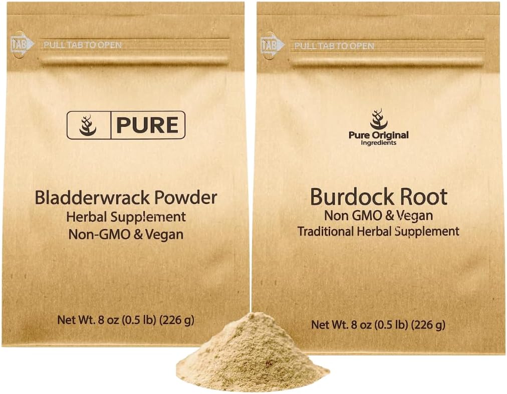 PURE ORIGINAL INGREDIENTS Burdock Root and Bladderwrack Powder Bundle, 8 oz Each, Lab-Verified, Herbal Supplements
