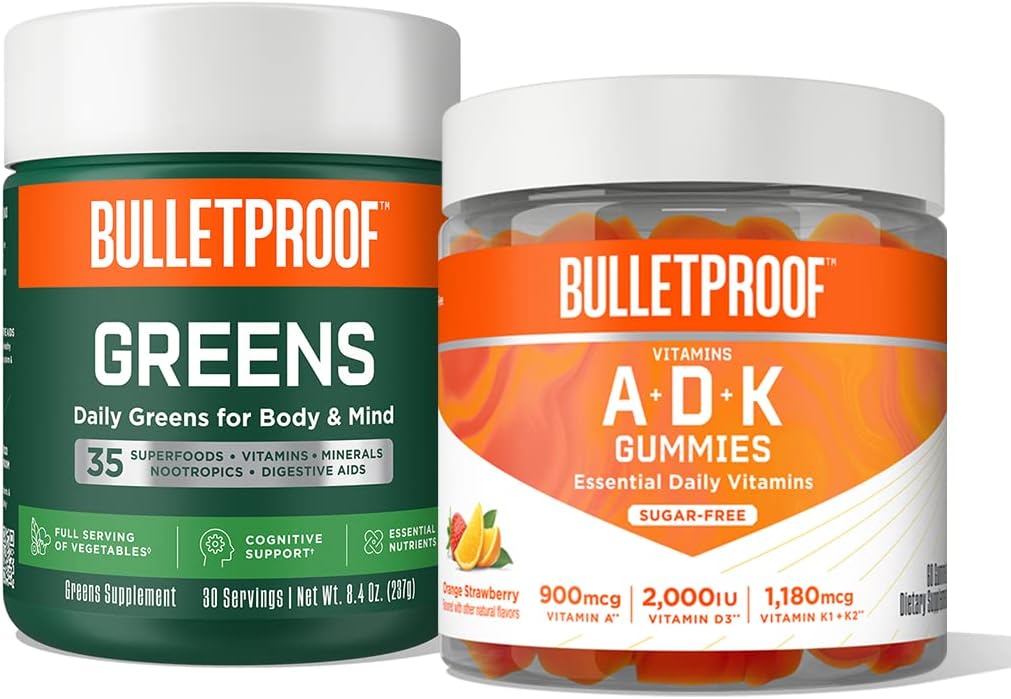 Bulletproof Greens, 8.4 Ounces and Vitamins A+D+K Gummies, 60 Count