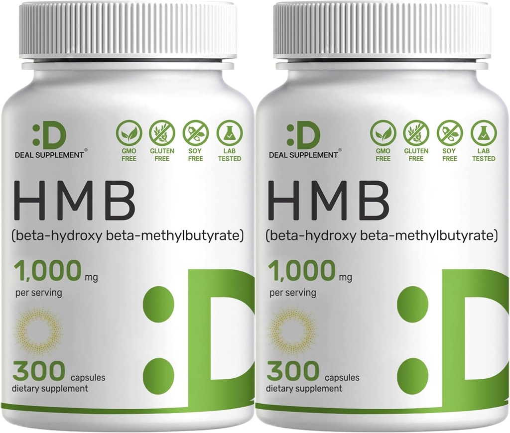 DEAL SUPPLEMENT 2 Pack of Ultra Strength HMB Supplements 1000 mg Per Serving, 600 Total Capsules | Third Party Tested | Supports Muscle Growth, Retention & Lean Muscle Mass | Fast Workout Recovery