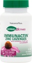 NaturesPlus Herbal Actives ImmunActin Zinc Lozenges - 10 mg Zinc, 60 Vegan Lozenges - Wild Cherry Flavor - Immune Booster with Echinacea & Elderberry - Vegetarian, Gluten-Free - 60 Servings