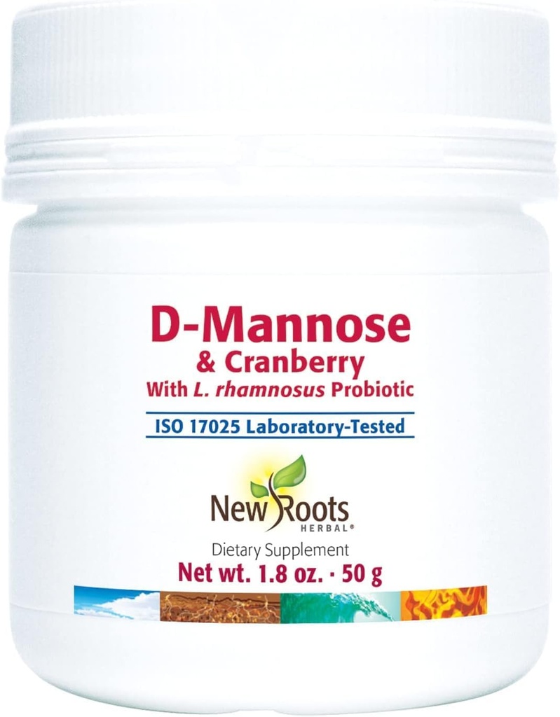 NEW ROOTS HERBAL D-Mannose & Cranberry Supplement with L. rhamnosus Probiotic (50g)| Urinary Tract Health & Support