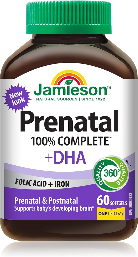 Jamieson PRENATAL Complete Multivitamin with DHA Supplement 60 Softgels