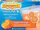 Emergen-C Immune+ 1000mg Vitamin C Powder, with Vitamin D, Zinc, Antioxidants and Electrolytes for Immunity, Immune Support Dietary Supplement, Super Orange Flavor - 30 Count/1 Month Supply