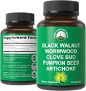 Wormwood Black Walnut Clove Cleanse for Humans. Elimination Detox + Intestinal Support Capsules Supplement for Adults and Kids. Pills with Artichoke and Pumpkin Seed for Additional Benefits