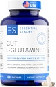 Essential Stacks Gut L-Glutamine Capsules 1000mg (Made in USA) - Gluten, Dairy & Soy Free, Non-GMO L Glutamine for Gut Health - 60 Serves (120 Caps)