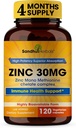 SANDHUHERBALS Zinc 30mg Capsules for Men & Women | 120 Count (Pack of 1) | Zinc Supplements for Immune & Antioxidant Support | Zink 30 mg Supplement Supports Skin Health