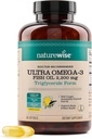 NatureWise Ultra Omega 3 Fish Oil 2200 mg - Triglyceride Form - Lemon Flavor - Wild-Caught Fish Oil + EPA & DHA - Supports Brain & Heart Health - Burpless, Non-GMO - 180 Softgels[3-Month Supply]