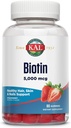 KAL Biotin Gummies 5,000 mcg, Healthy Hair Skin and Nails Vitamins, Vegetarian Biotin Supplement, Delicious Natural Strawberry Flavor, Gluten Free, 30 Servings, 60 Gummies