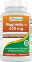 Best Naturals Magnesium 425 mg 180 Veggie Capsules - High Absorption Magnesium Glycinate & Magnesium Oxide Chelated, Non-GMO, Gluten Free Muscle Relax (180 Count (Pack of 1))