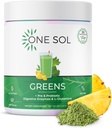 One Sol Greens, Super Greens Powder to Reduce Bloating & Improve Gut Health, Superfood Fresh Bloom Organic Greens Blend Juice & Smoothie Mix, Pre & Probiotic with Digestive Enzymes, Vegan & Soy Free