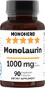 Monolaurin 1000 mg per Capsule - 90 Veg Capsules | Serving Size 2 Capsules: 1000 mg - 45 Servings