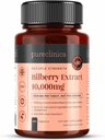 pureclinica Bilberry Extract 10,000mg x 180 Tablets (6 Months Supply)- 10X More anthocyanidin Plus 5mg Black Pepper per Tablet