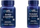 Life Extension Acetyl-L-Carnitine Cellular Energy, Brain, Nerve Support + N-Acetyl-L-Cysteine Immune, Respiratory, Liver Health, Antioxidant, 100 + 60 Capsules