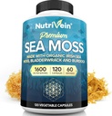 Nutrivein Organic Sea Moss 1600mg Plus Bladderwrack & Burdock - 120 Caps for Adults - Prebiotic Super-Food - Immune System & Digestive Health - Thyroid, Skin, Keto Detox, Gut, Joint Support