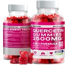 Quercetin Gummies - 2500MG Quercetin with Bromelain L-theanine & Zinc - Pure Supplement for Immune System Lung and Allergy Support - Immunity Booster Vegan Supplements for Kids & Adults - 2 Pack