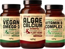 Algae Calcium & Vegan Omega 3 & Vitamin B Complex Bundle - Calcium Supplement from Red Algae, Plant Based DHA & EPA Fatty Acids, Essential B Vitamins